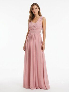 MAY QUEEN SOFT PINK CHIFFON MESH BRIDESMAID BAL GOWN DRESS - 4